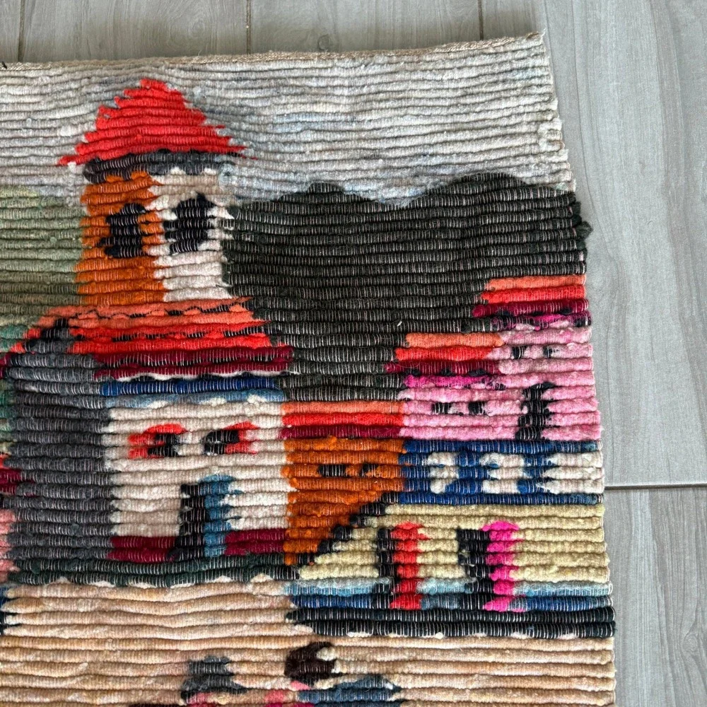 VTG Peruvian Woven 1970s Tapestry Multi Village Llama Wall Art 37